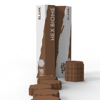 SOURCE Blank Hex Pack — two tall Blank Hex Biome tubes with 18 unpainted brown hex tiles plus stacked column for custom-paint tabletop terrain