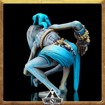 Gula Arctic miniature back view — gluttony demon in icy-blue with frost imp on back for TimeStrike & tabletop wargaming