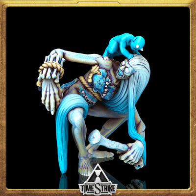 Gula Arctic miniature — gluttony demon boss with torso-mouth in pale icy-blue paint for TimeStrike & tabletop wargaming