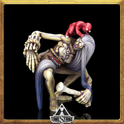 Gula Founders miniature — gluttony demon boss with torso-mouth and red imp rider for TimeStrike & tabletop wargaming