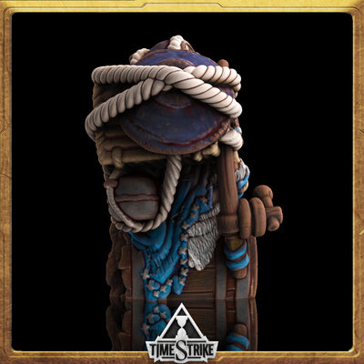 Hod Arctic miniature back view — hermit's traveling pack in cool blue tones for TimeStrike & tabletop wargaming