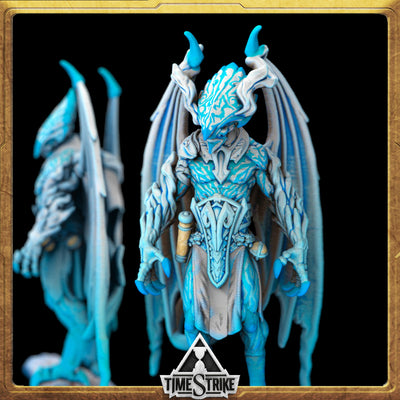 Legion Arctic miniature close-up — fallen demon with raised arms in pale icy-blue paint for TimeStrike & tabletop wargaming