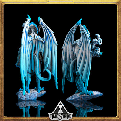 Legion Arctic miniature back view — pair of winged demons with pale icy-blue wings for TimeStrike & tabletop wargaming