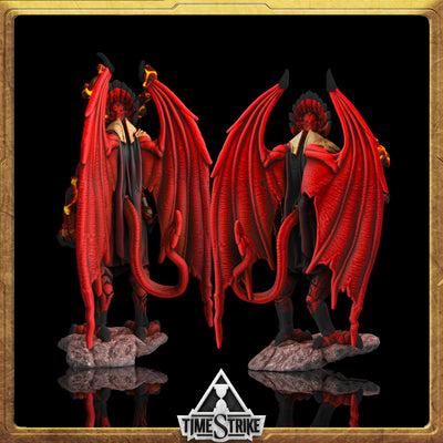 Legion Founders miniature back view — pair of winged demons with extended red wings for TimeStrike & tabletop wargaming