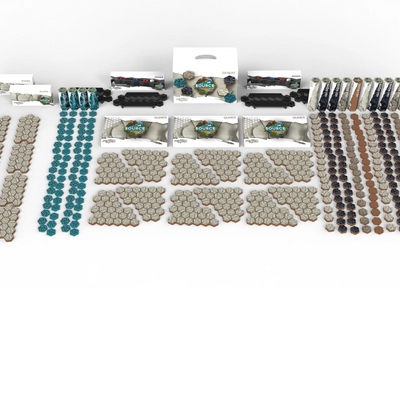 SOURCE Deluxe Desert set — pre-colored sand, cactus, and dark-stone hex tiles with edge packs and white SOURCE Desert carrying case for desert tabletop terrain