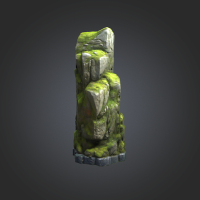 SOURCE Stone Pillar painted miniature — short mossy grey rock spire on hex base for TimeStrike terrain & tabletop wargaming